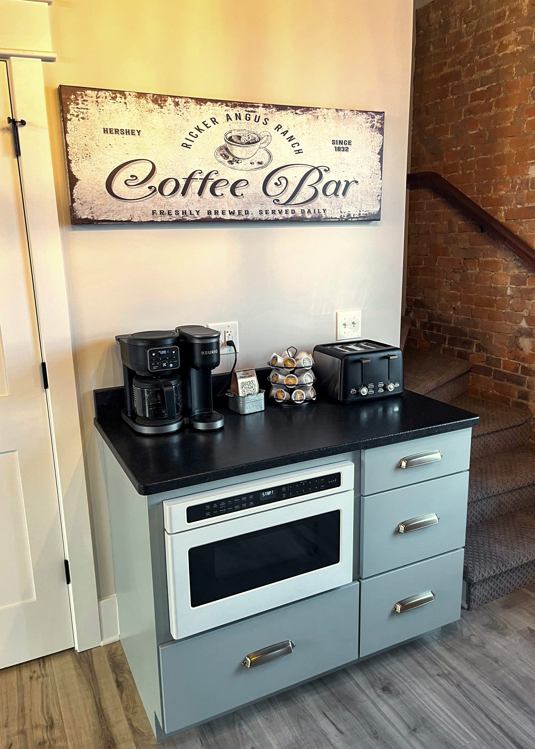GE Cafe Microwave Coffee Bar A kitchen designed with GE Café Appliances